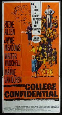 n333 COLLEGE CONFIDENTIAL three-sheet movie poster '60 Mamie Van Doren