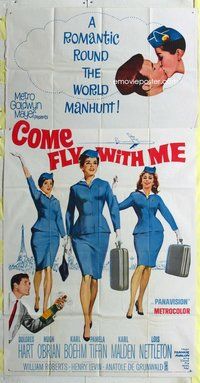 n334 COME FLY WITH ME three-sheet movie poster '63 Dolores Hart, Hugh O'Brian
