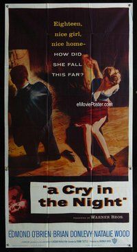 n337 CRY IN THE NIGHT three-sheet movie poster '56 bad girl Natalie Wood!