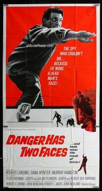 n339 DANGER HAS TWO FACES three-sheet movie poster '67 Lansing, Wynter