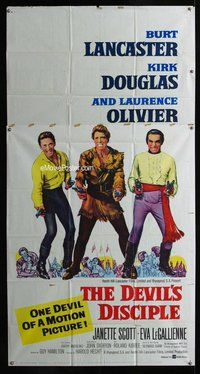 n342 DEVIL'S DISCIPLE three-sheet movie poster '59 Burt Lancaster, Douglas