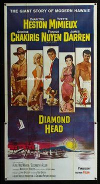 n346 DIAMOND HEAD three-sheet movie poster '62 Charlton Heston, Mimieux