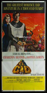 n350 EL CID three-sheet movie poster '61 Charlton Heston, Sophia Loren