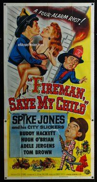 n359 FIREMAN, SAVE MY CHILD three-sheet movie poster '54 Spike Jones