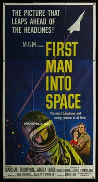 n360 FIRST MAN INTO SPACE three-sheet movie poster '59 dangerous & daring!