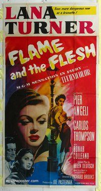 n361 FLAME & THE FLESH three-sheet movie poster '54 Lana Turner, Pier Angeli