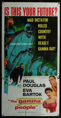 n037 GAMMA PEOPLE three-sheet movie poster '56 G-gun paralyzes nation!