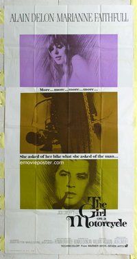 n375 GIRL ON A MOTORCYCLE three-sheet movie poster '68 Marianne Faithfull