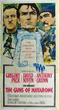 n383 GUNS OF NAVARONE three-sheet movie poster '61 Greg Peck, Niven, Quinn