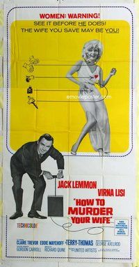 n395 HOW TO MURDER YOUR WIFE three-sheet movie poster '65 Jack Lemmon, Lisi