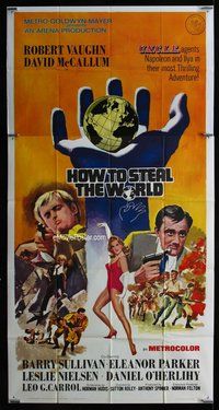 n396 HOW TO STEAL THE WORLD three-sheet movie poster '68 Robert Vaughn, UNCLE