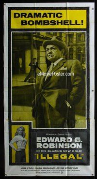 n401 ILLEGAL three-sheet movie poster '55 Edward G. Robinson, Mansfield