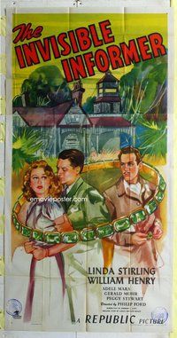n402 INVISIBLE INFORMER three-sheet movie poster '46 insurance fraud!
