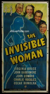 n403 INVISIBLE WOMAN three-sheet movie poster '40 Virginia Bruce, Barrymore