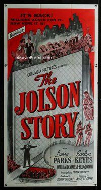 n041 JOLSON STORY three-sheet movie poster R54 Larry Parks, Evelyn Keyes