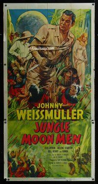 n409 JUNGLE MOON MEN three-sheet movie poster '55 Weissmuller as Jungle Jim!