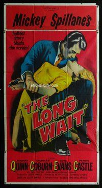 n417 LONG WAIT three-sheet movie poster '54 Mickey Spillane, Anthony Quinn