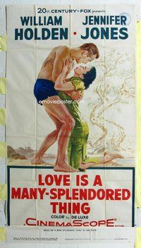 n419 LOVE IS A MANY-SPLENDORED THING three-sheet movie poster '55 Holden