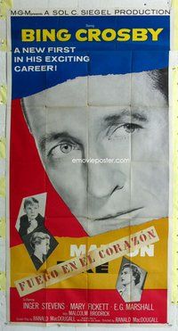 n427 MAN ON FIRE three-sheet movie poster '57 huge Bing Crosby head shot!