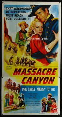 n044 MASSACRE CANYON three-sheet movie poster '54 Phil Carey, Audrey Totter
