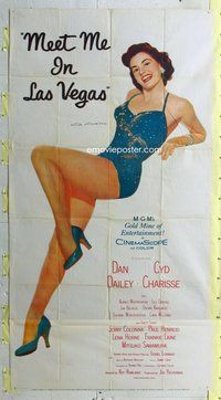 n432 MEET ME IN LAS VEGAS signed three-sheet movie poster '56 Cyd Charisse