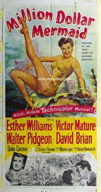 n434 MILLION DOLLAR MERMAID three-sheet movie poster '52 sexy Esther Williams