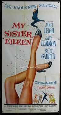 n046 MY SISTER EILEEN three-sheet movie poster '55 Janet Leigh's sexy legs!
