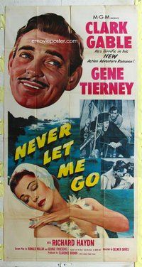 n442 NEVER LET ME GO three-sheet movie poster '53 Clark Gable, Gene Tierney