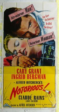 n444 NOTORIOUS three-sheet movie poster R54 Cary Grant, Ingrid Bergman