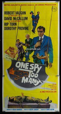 n449 ONE SPY TOO MANY three-sheet movie poster '66 Vaughn, Man from UNCLE!