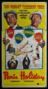 n450 PARIS HOLIDAY three-sheet movie poster '58 Bob Hope, Anita Ekberg