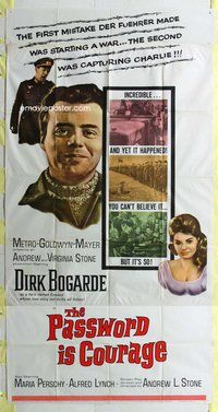 n451 PASSWORD IS COURAGE three-sheet movie poster '63 Dirk Bogarde, WWII