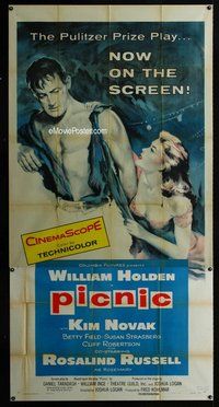 n457 PICNIC three-sheet movie poster '56 William Holden, Kim Novak