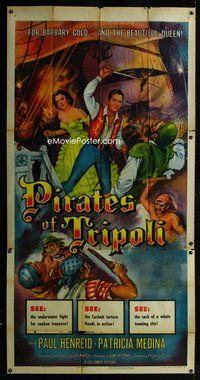 n051 PIRATES OF TRIPOLI three-sheet movie poster '54 Paul Henreid, Medina
