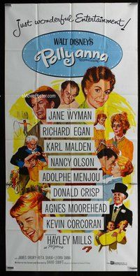 n459 POLLYANNA three-sheet movie poster '60 Hayley Mills, Jane Wyman