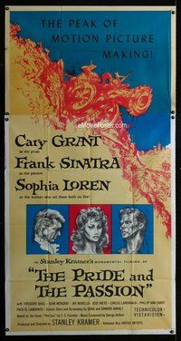 n461 PRIDE & THE PASSION three-sheet movie poster '57 Grant, Sinatra, Loren