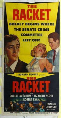 n463 RACKET three-sheet movie poster '51 Lizabeth Scott, Robert Mitchum