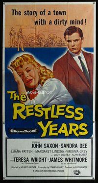 n467 RESTLESS YEARS three-sheet movie poster '58 John Saxon, Sandra Dee