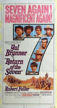 n468 RETURN OF THE SEVEN three-sheet movie poster '66 Yul Brynner, Fuller