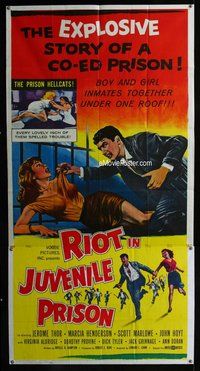 n471 RIOT IN JUVENILE PRISON three-sheet movie poster '59 bad girls in jail!