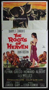 n475 ROOTS OF HEAVEN three-sheet movie poster '58 Errol Flynn, Julie Greco