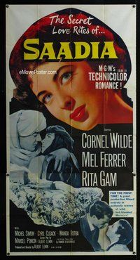 n480 SAADIA three-sheet movie poster '54 Cornel Wilde, Mel Ferrer, Rita Gam