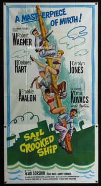 n481 SAIL A CROOKED SHIP three-sheet movie poster '61 Robert Wagner, Hart