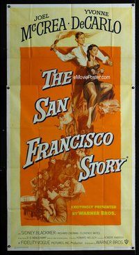 n482 SAN FRANCISCO STORY three-sheet movie poster '52 Joel McCrea, DeCarlo