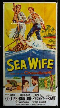 n491 SEA WIFE three-sheet movie poster '57 Joan Collins, Richard Burton