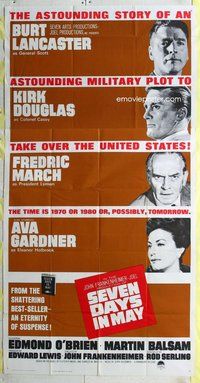 n498 SEVEN DAYS IN MAY int'l three-sheet movie poster '64 Lancaster, Douglas