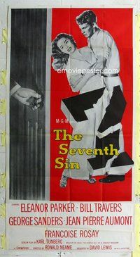 n502 SEVENTH SIN three-sheet movie poster '57 Eleanor Parker, Bill Travers