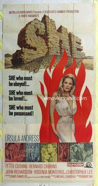n504 SHE three-sheet movie poster '65 Hammer, Ursula Andress, Cushing