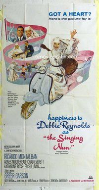 n509 SINGING NUN three-sheet movie poster '66 Debbie Reynolds riding Vespa!