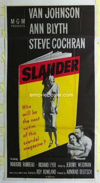 n512 SLANDER three-sheet movie poster '57 Blyth, slanderous sex magazine!